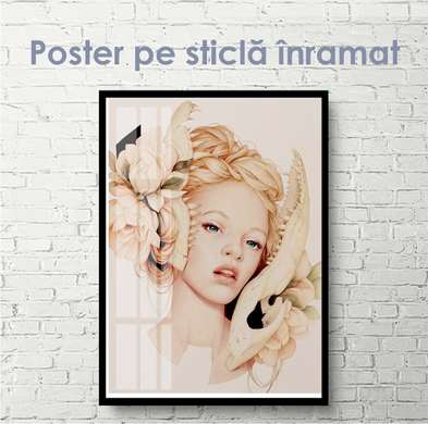 Постер - Девушка в стиле Винтаж, 60 x 90 см, Постер на Стекле в раме, Винтаж