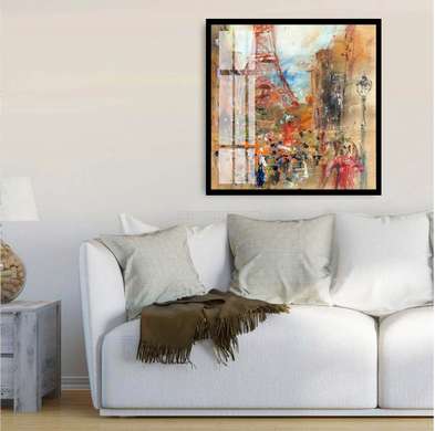 Poster - Parisul pictat, 100 x 100 см, Poster inramat pe sticla, Orașe și Hărți