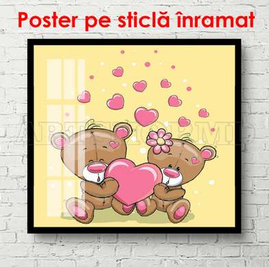 Poster - Urși drăguți, 100 x 100 см, Poster inramat pe sticla, Pentru Copii