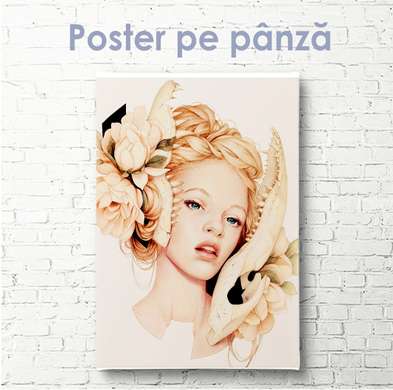 Poster - Fată în stil vintage, 60 x 90 см, Poster inramat pe sticla