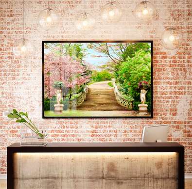 Poster - Staircase in green park, 90 x 60 см, Framed poster, Nature