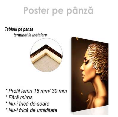 Постер - Девушка с золотыми перьями 1, 45 x 90 см, Постер на Стекле в раме