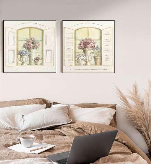 Poster, Ferestre cu flori, 80 x 80 см, Poster inramat pe sticla