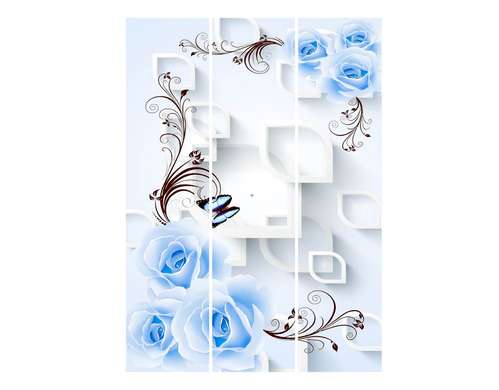 Paravan - Flori albastre pe un fundal 3D., 7