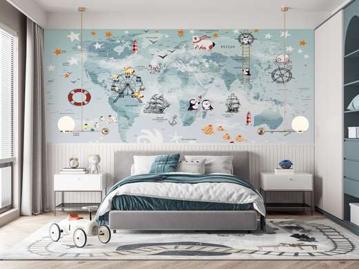 Nursery Wall Mural - World map with cute animals