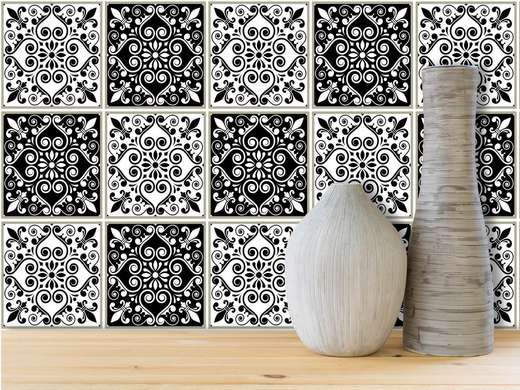 Portuguese tile design with black and white patterns, Imitation tiles