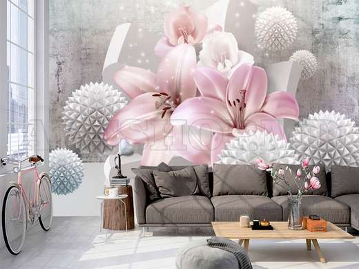 3D Wallpaper - Lily and white balls