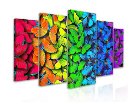 Tablou Pe Panza Multicanvas, Fluturii multicolori, 108 х 60