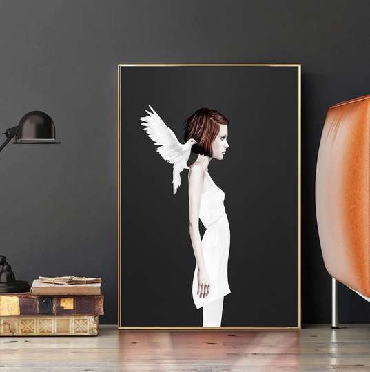 Framed Painting - Girl with a dove, 50 x 75 см