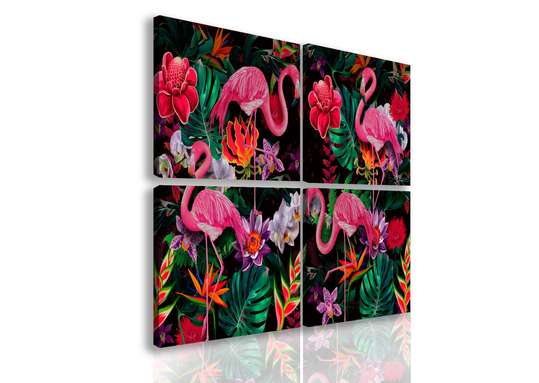 Модульная картина, Фламинго на разноцветном фоне., 120 x 120