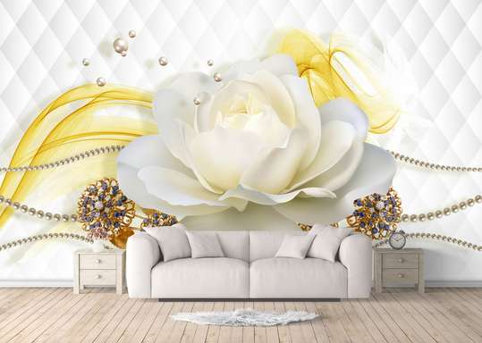 3Д Фотообои - Белая роза на абстрактном белом фоне