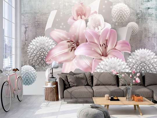 3D Wallpaper - Lily and white balls