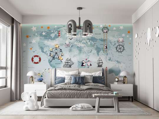 Nursery Wall Mural - World map with cute animals