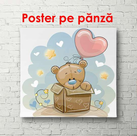 Poster - Teddy bear with a balloon in the form of a heart, 100 x 100 см, Framed poster