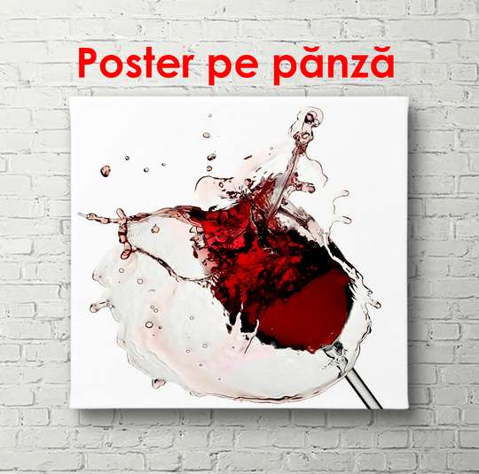 Poster - Glass with red wine and splashes on a white background, 100 x 100 см, Framed poster