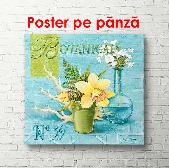 Poster - Yellow flower on a blue background, 100 x 100 см, Framed poster