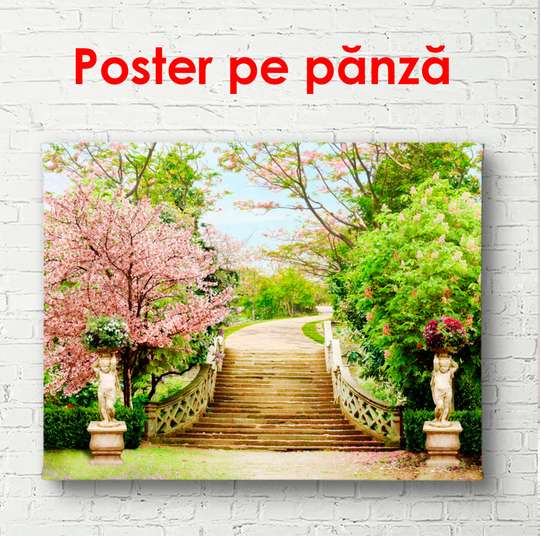 Poster - Staircase in green park, 90 x 60 см, Framed poster
