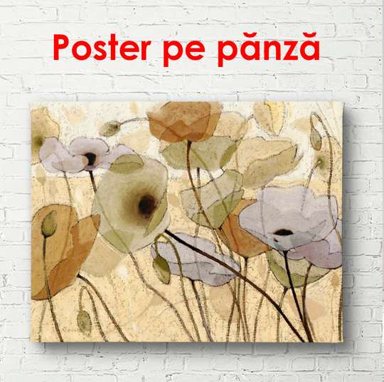 Poster - Delicate poppies on a beige background, 90 x 60 см, Framed poster