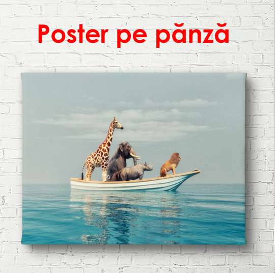 Poster - African animals float on an ice floe, 90 x 60 см, Framed poster