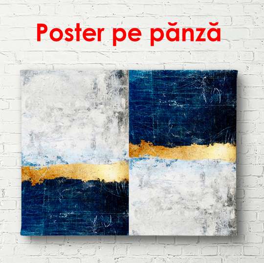 Poster - Desen abstract cu dungă aurie, 45 x 30 см, Panza pe cadru, Abstracție