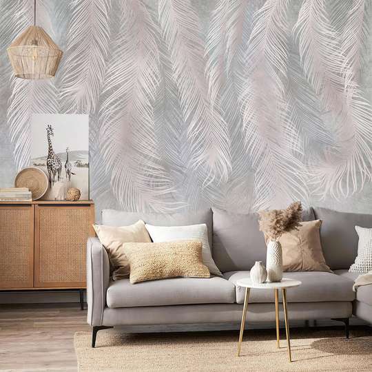 Wall Mural - Abstract feathers in pale pink-gray shades