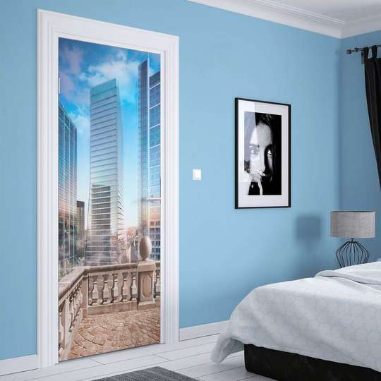 3Д наклейка на дверь, Город с высокими зданиями, 60 x 90cm, Наклейка на Дверь
