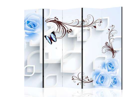 Screen - Blue flowers on a white 3D background., 7
