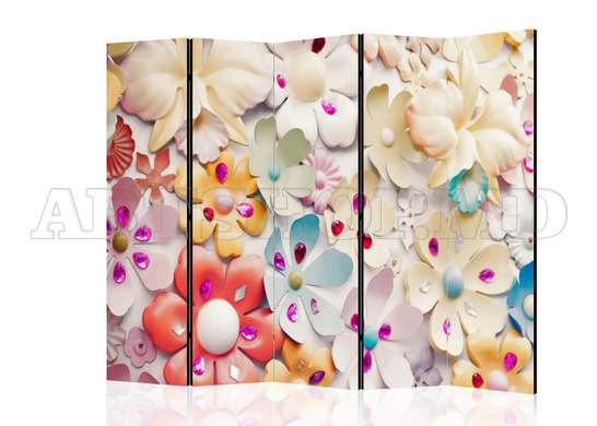 Screen - Multi-colored flowers and gems, 3