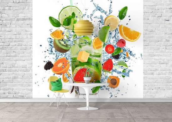 Wall Mural - Fruit cocktail on a white background