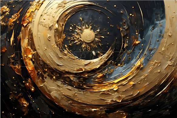 Poster - Golden moon and constellations in abstract style, 60 x 30 см, Canvas on frame, Abstract