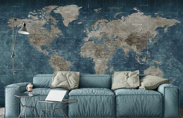 Фотообои - Серо- синяя Карта мира