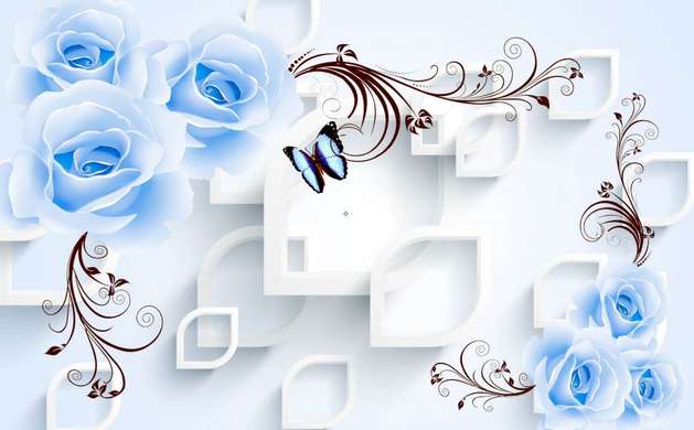Ширма - Голубые цветы на белом 3Д фоне., 7