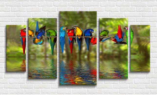 Модульная картина, Цветные попугаи, 206 x 115