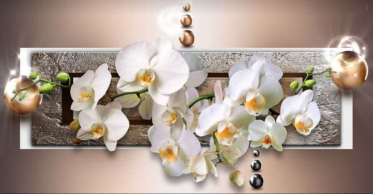 Modular picture, Orchid on a brown background., 198 x 115