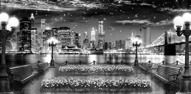 Wall Mural - Night in the city by the river