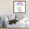 Poster - Elephant with balloons, 100 x 100 см, Framed poster on glass, For Kids