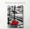 Постер - Красные розы в черно белом городе, 30 x 45 см, Холст на подрамнике
