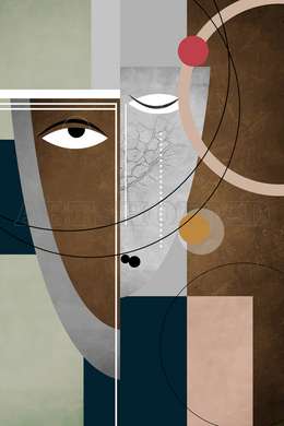 Poster - Abstract face in brown shades, 60 x 90 см, Framed poster on glass, Abstract