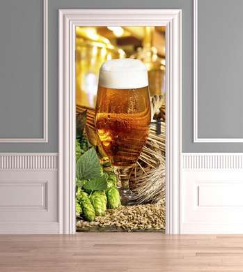 3D door sticker, Small glass of beer, 60 x 90cm, Door Sticker