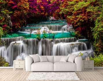 Wall Mural - Beautiful waterfall among the trees