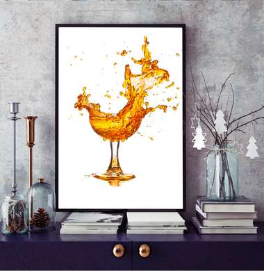 Постер - Абстрактный бокал с оранжевым напитком, 60 x 90 см, Постер в раме, Минимализм