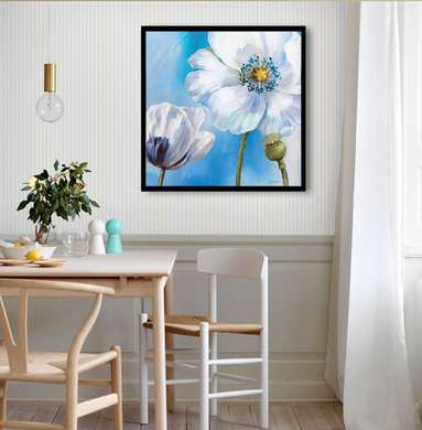Poster - White poppy flower, 100 x 100 см, Framed poster on glass, Provence