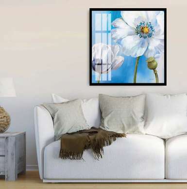 Постер - Белый цветок мака, 40 x 40 см, Холст на подрамнике