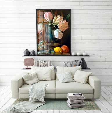 Постер - Букет тюльпанов, 30 x 45 см, Холст на подрамнике
