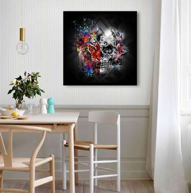Poster - Abstract skull and tiger head, 40 x 40 см, Canvas on frame