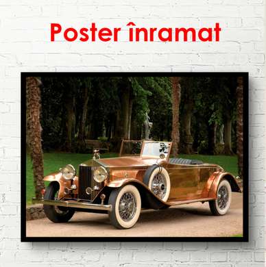 Постер - Золотой Rolls-Royce, 90 x 60 см, Постер в раме, Транспорт