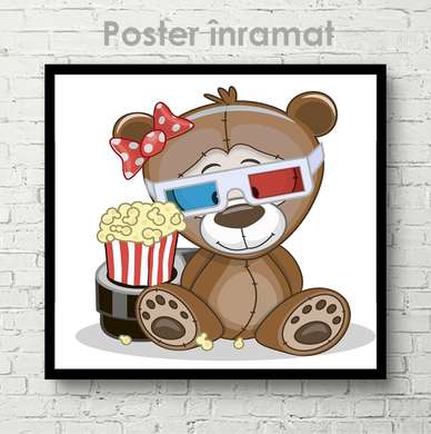 Poster - Ursuleț de pluș la cinema, 40 x 40 см, Panza pe cadru, Pentru Copii
