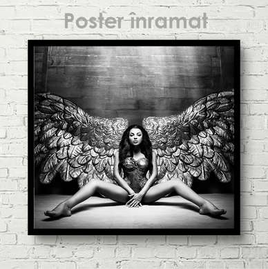 Постер - Девушка с крыльями, 100 x 100 см, Постер на Стекле в раме, Ню