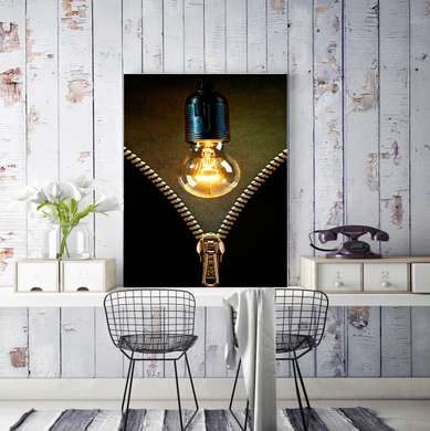 Poster - Lightning and light bulb, 30 x 60 см, Canvas on frame, Different