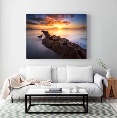 Poster - Colorful sunset on the shore, 45 x 30 см, Canvas on frame
